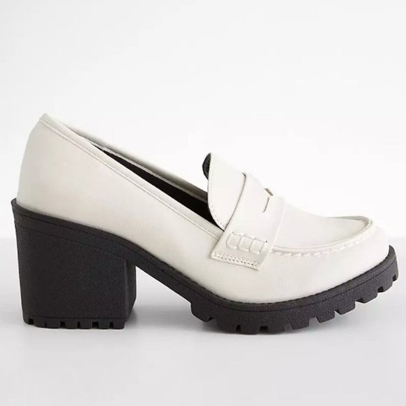 New Off White Platform Chunky Heel Penny Loafers - Picture 2 of 4